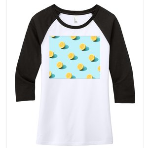 Trendy Sunlight Summer Pattern Lemons Women's Tri-Blend 3/4-Sleeve Raglan Shirt