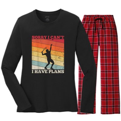 Tennis Sunset Sorry I Cant I Have Plans Distressed Women's Long Sleeve Flannel Pajama Set 