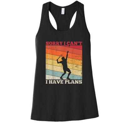 Tennis Sunset Sorry I Cant I Have Plans Distressed Women's Racerback Tank