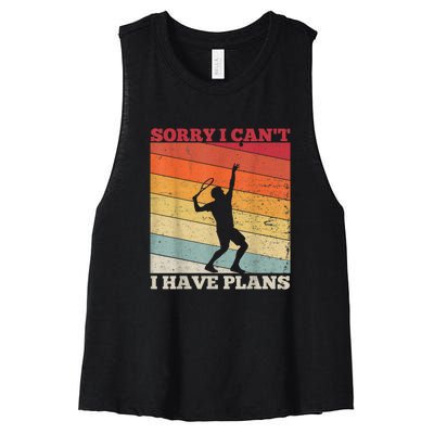 Tennis Sunset Sorry I Cant I Have Plans Distressed Women's Racerback Cropped Tank