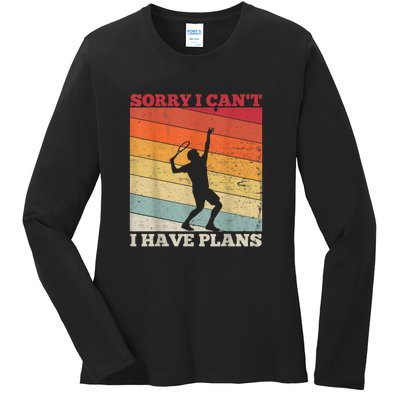 Tennis Sunset Sorry I Cant I Have Plans Distressed Ladies Long Sleeve Shirt