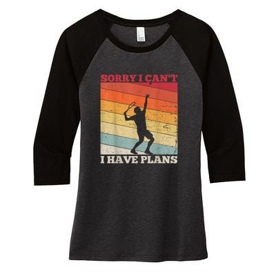 Tennis Sunset Sorry I Cant I Have Plans Distressed Women's Tri-Blend 3/4-Sleeve Raglan Shirt