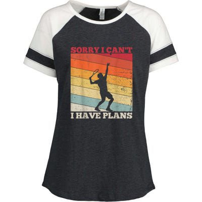 Tennis Sunset Sorry I Cant I Have Plans Distressed Enza Ladies Jersey Colorblock Tee