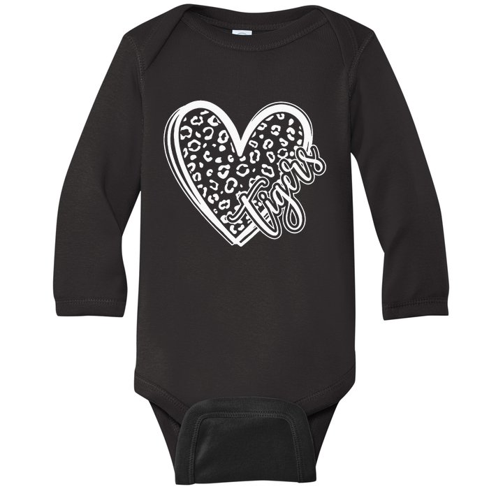 Tigers School Sports Fan Team Spirit Mascot Cute Heart Gift Baby Long Sleeve Bodysuit