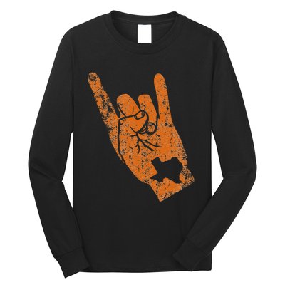 Texas State Silhouette Hook Em Hands Texan Pride Long Sleeve Shirt