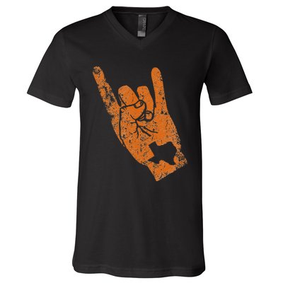 Texas State Silhouette Hook Em Hands Texan Pride V-Neck T-Shirt