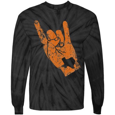 Texas State Silhouette Hook Em Hands Texan Pride Tie-Dye Long Sleeve Shirt