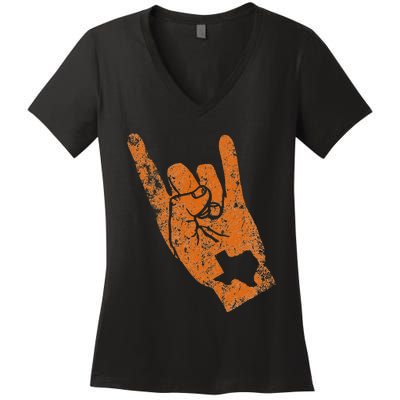 Texas State Silhouette Hook Em Hands Texan Pride Women's V-Neck T-Shirt