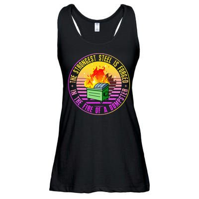 The Strongest Steel Is Forged In The Fire Of A Dumpster Ladies Essential Flowy Tank