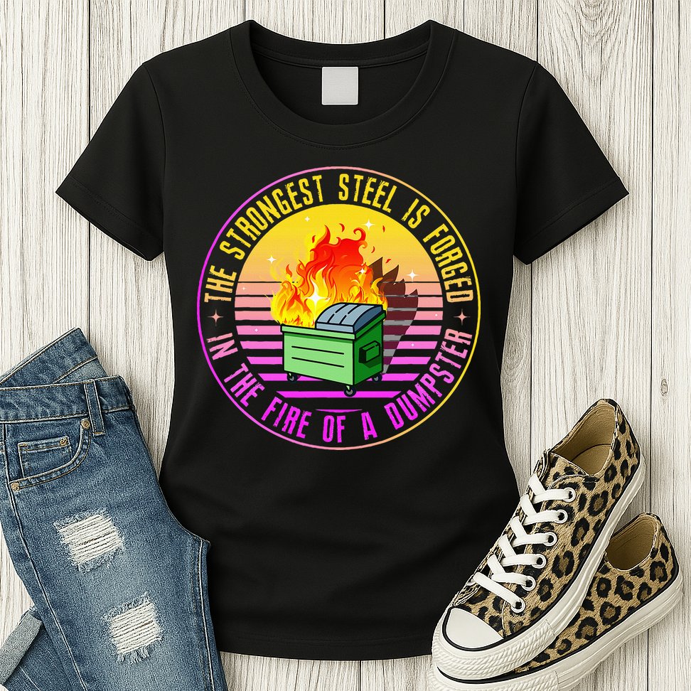 The Strongest Steel Is Forged In The Fire Of A Dumpster Womens T-Shirt