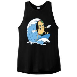 Taco Surfer Surfing Funny Ladies PosiCharge Tri-Blend Wicking Tank