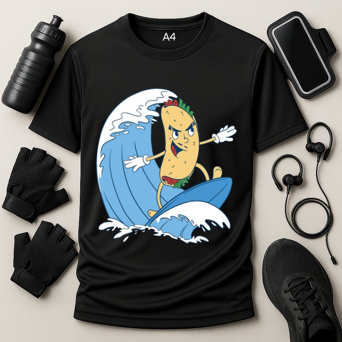 Taco Surfer Surfing Funny Cooling Performance Crew T-Shirt