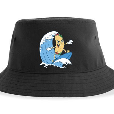 Taco Surfer Surfing Funny Sustainable Bucket Hat