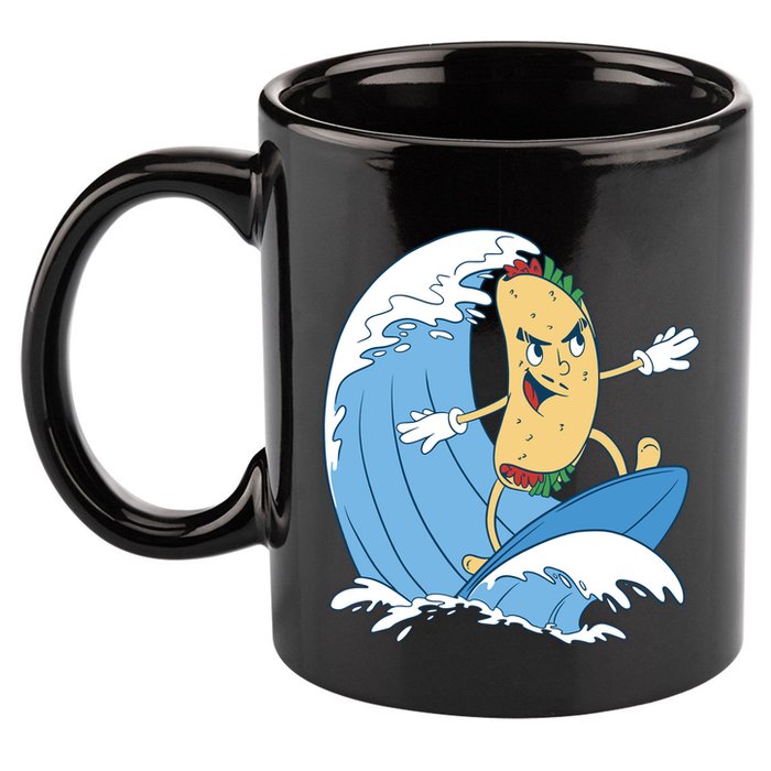 Taco Surfer Surfing Funny 11oz C Handle Ceramic Mug