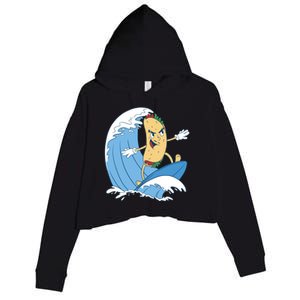 Taco Surfer Surfing Funny Crop Fleece Hoodie