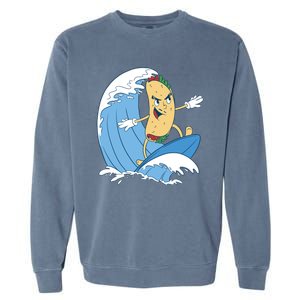 Taco Surfer Surfing Funny Garment-Dyed Sweatshirt