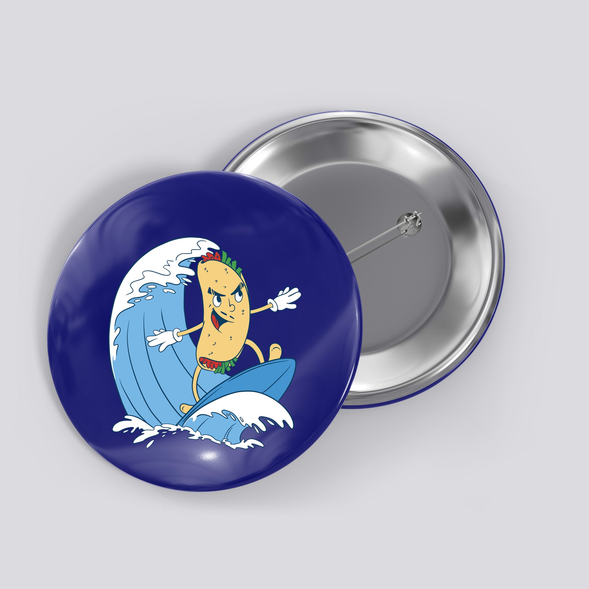 Taco Surfer Surfing Funny Button
