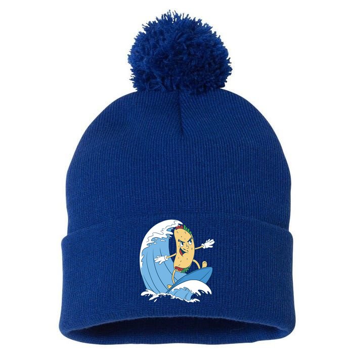 Taco Surfer Surfing Funny Pom Pom 12in Knit Beanie