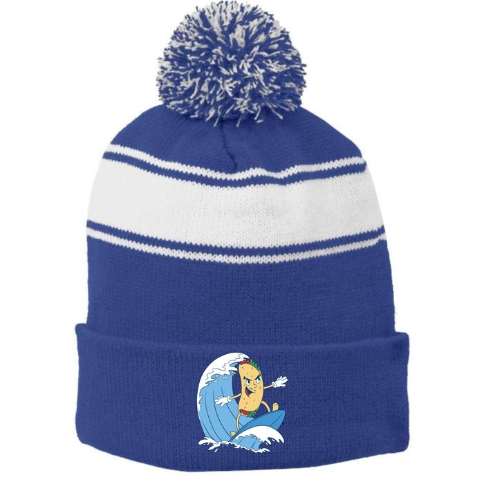 Taco Surfer Surfing Funny Stripe Pom Pom Beanie