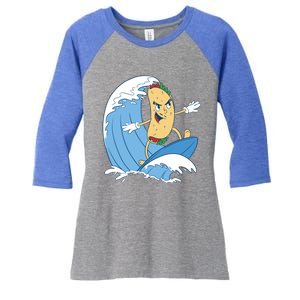 Taco Surfer Surfing Funny Women's Tri-Blend 3/4-Sleeve Raglan Shirt