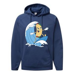 Taco Surfer Surfing Funny Performance Fleece Hoodie