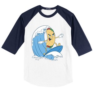 Taco Surfer Surfing Funny Baseball Sleeve Shirt