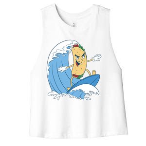 Taco Surfer Surfing Funny Women's Racerback Cropped Tank