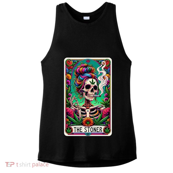 The Stoner Skeleton Tarot Card Funny 420 Cannabis Ladies PosiCharge Tri-Blend Wicking Tank