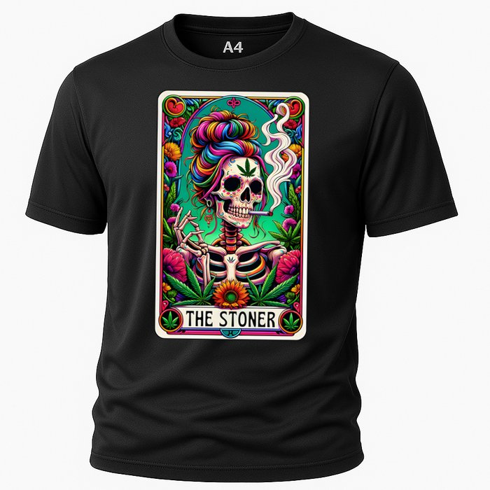 The Stoner Skeleton Tarot Card Funny 420 Cannabis Cooling Performance Crew T-Shirt