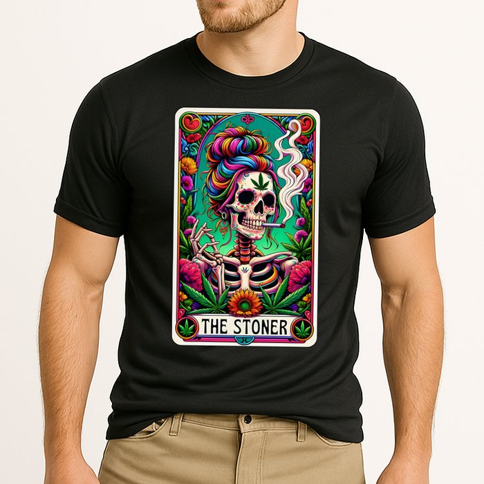 The Stoner Skeleton Tarot Card Funny 420 Cannabis Cooling Performance Crew T-Shirt