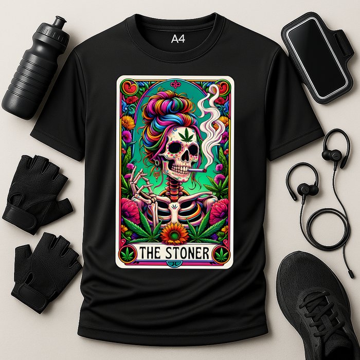 The Stoner Skeleton Tarot Card Funny 420 Cannabis Cooling Performance Crew T-Shirt