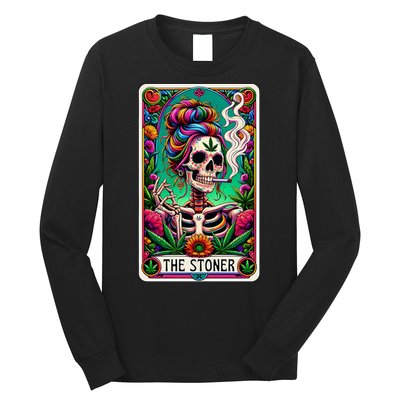 The Stoner Skeleton Tarot Card Funny 420 Cannabis Long Sleeve Shirt