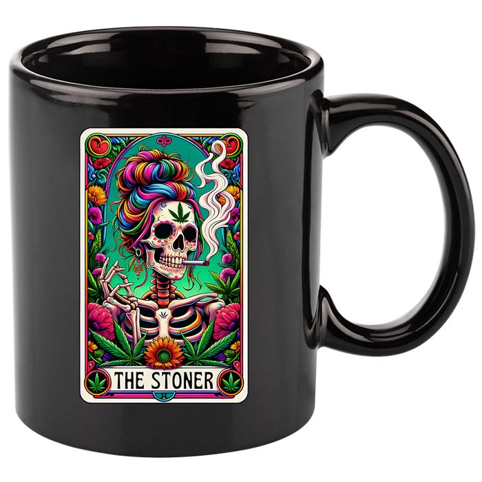The Stoner Skeleton Tarot Card Funny 420 Cannabis 11oz C Handle Ceramic Mug