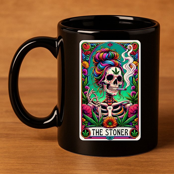 The Stoner Skeleton Tarot Card Funny 420 Cannabis 11oz C Handle Ceramic Mug