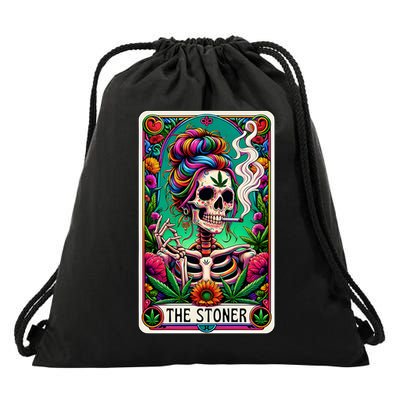 The Stoner Skeleton Tarot Card Funny 420 Cannabis Drawstring Bag