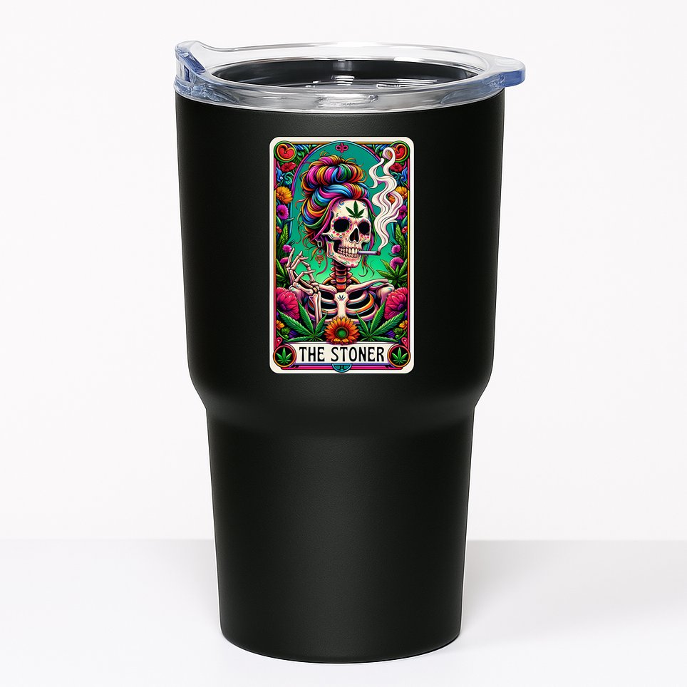 The Stoner Skeleton Tarot Card Funny 420 Cannabis Tumbler