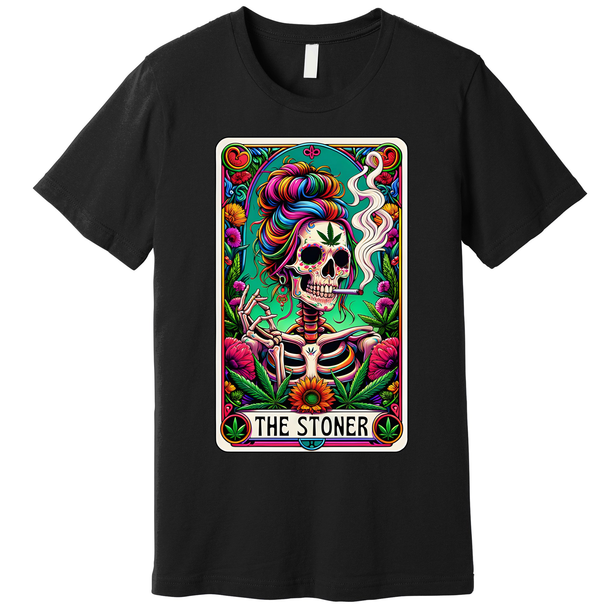 The Stoner Skeleton Tarot Card Funny 420 Cannabis Premium T-Shirt