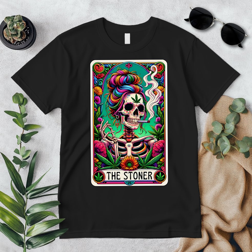 The Stoner Skeleton Tarot Card Funny 420 Cannabis Premium T-Shirt