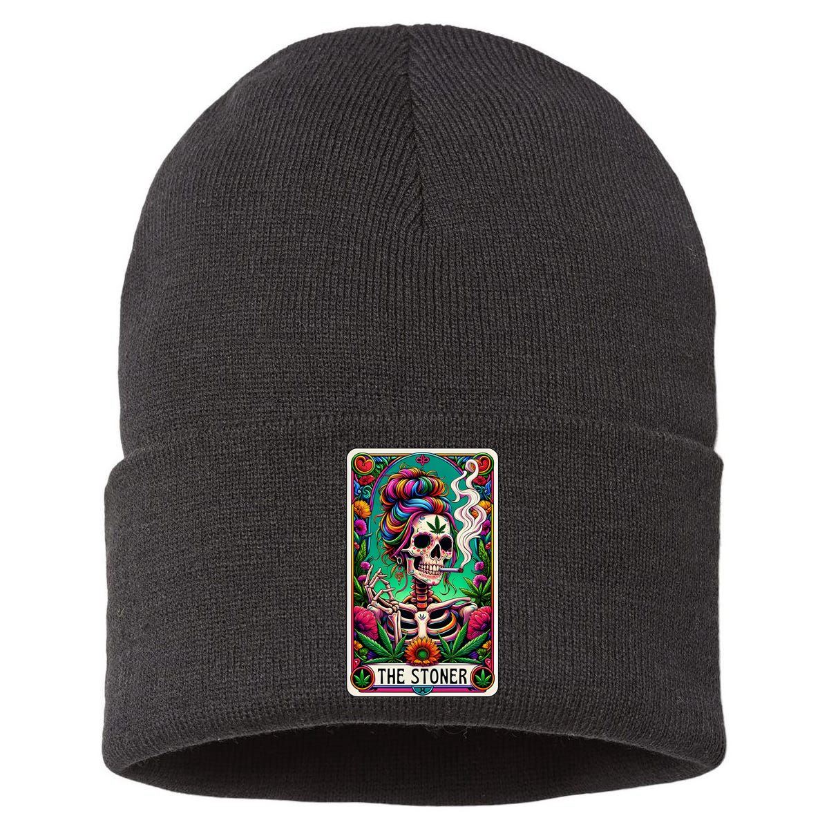 The Stoner Skeleton Tarot Card Funny 420 Cannabis Sustainable Knit Beanie