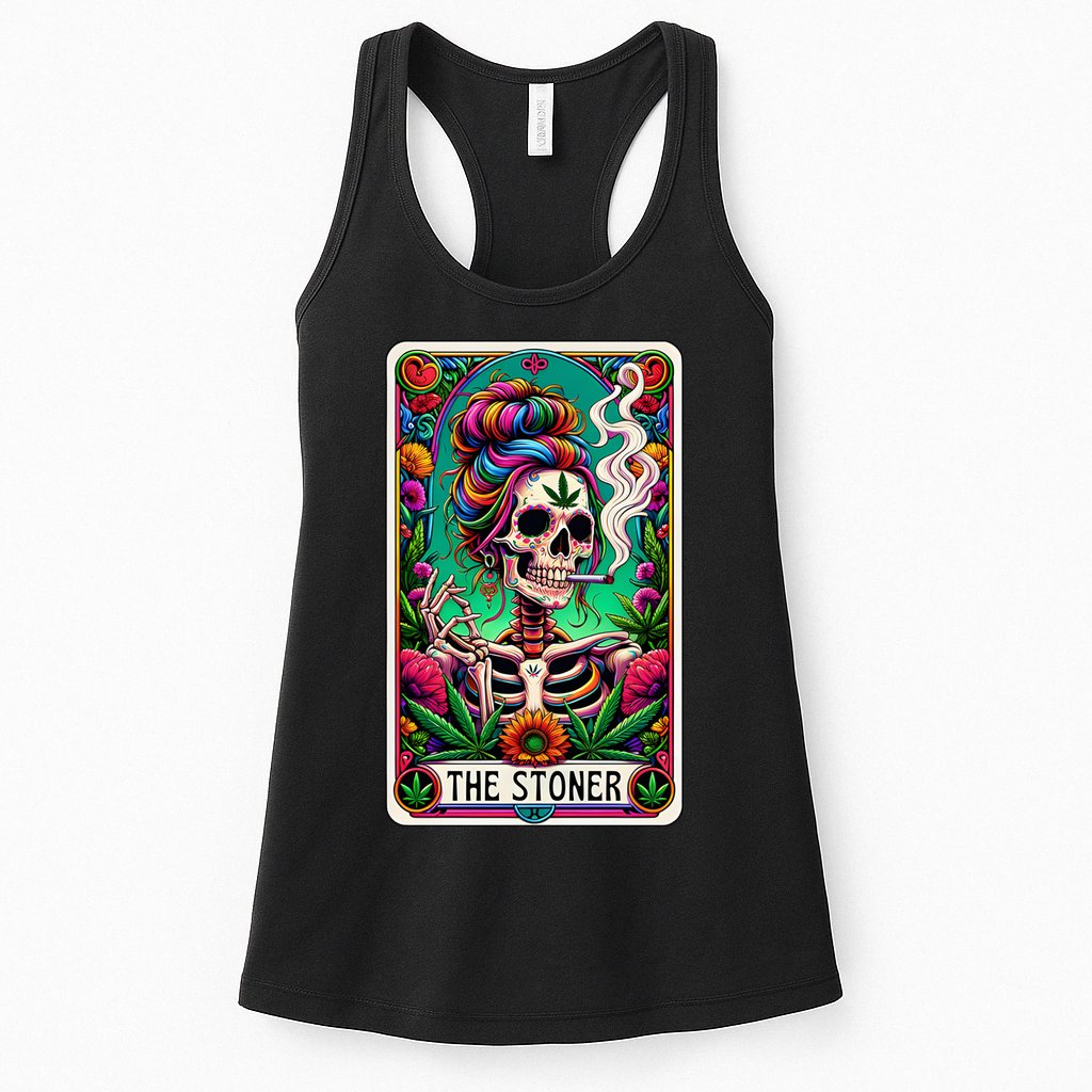 The Stoner Skeleton Tarot Card Funny 420 Cannabis Womens Tank Top