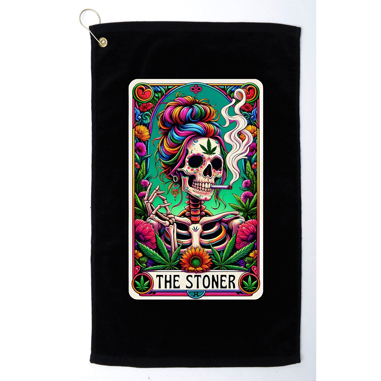 The Stoner Skeleton Tarot Card Funny 420 Cannabis Golf Towel