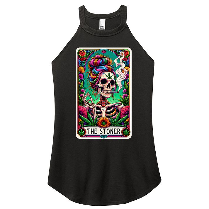 The Stoner Skeleton Tarot Card Funny 420 Cannabis Women's Perfect Tri Rocker Tank