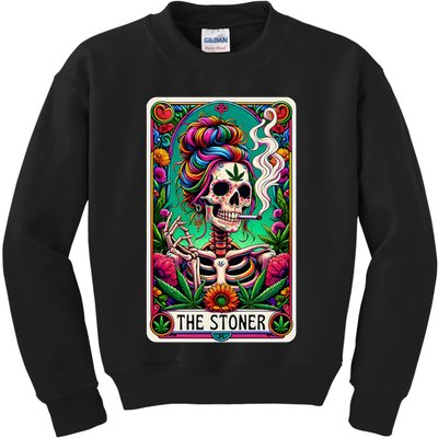The Stoner Skeleton Tarot Card Funny 420 Cannabis Kids Sweatshirt