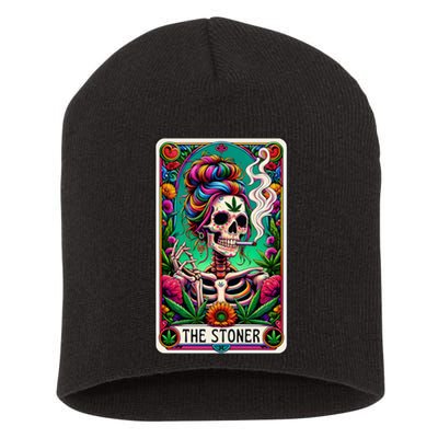 The Stoner Skeleton Tarot Card Funny 420 Cannabis Short Acrylic Beanie