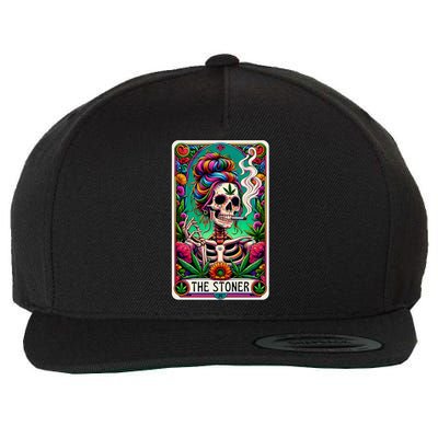 The Stoner Skeleton Tarot Card Funny 420 Cannabis Wool Snapback Cap