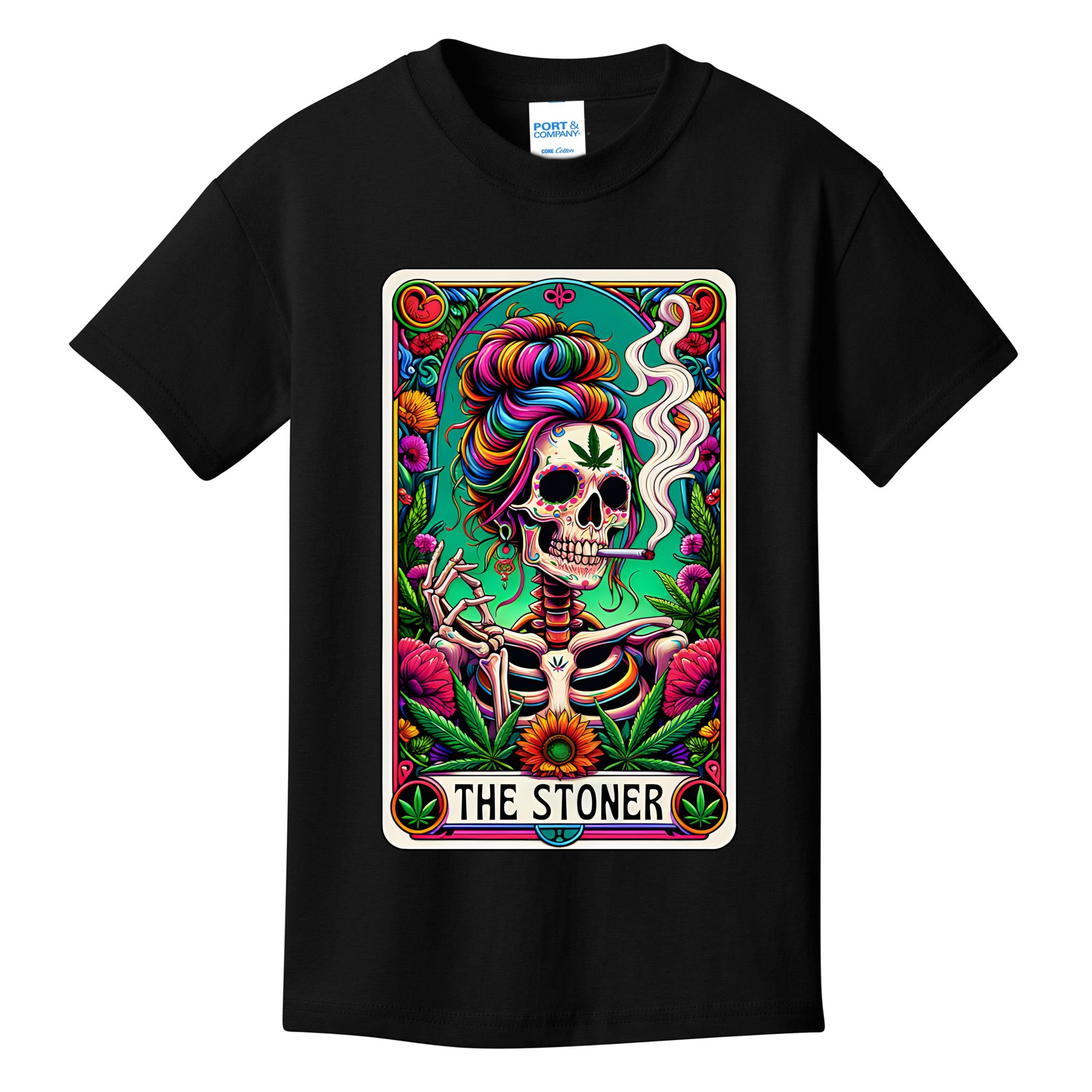 The Stoner Skeleton Tarot Card Funny 420 Cannabis Kids T-Shirt
