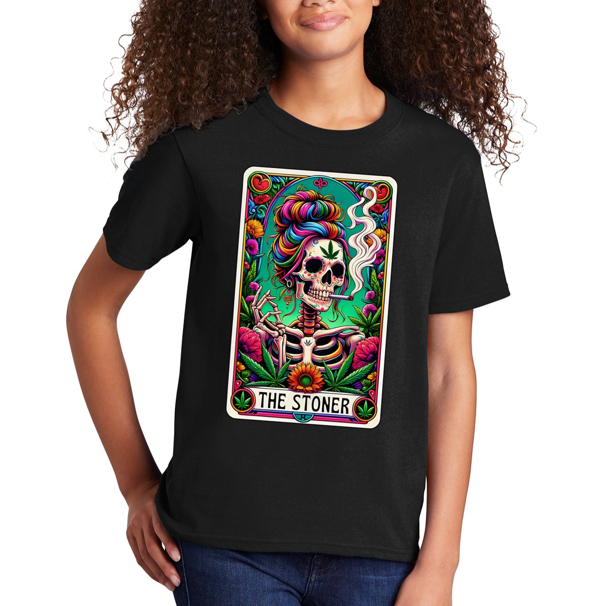 The Stoner Skeleton Tarot Card Funny 420 Cannabis Kids T-Shirt