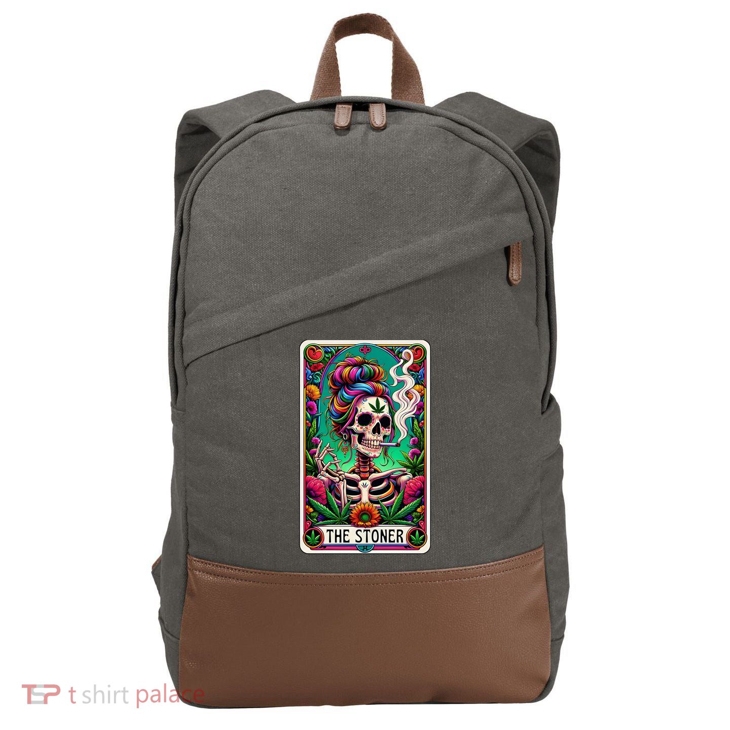 The Stoner Skeleton Tarot Card Funny 420 Cannabis Cotton Canvas Backpack