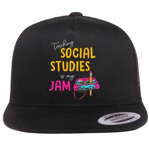 Teaching Social Studies Is My Jam Back To School Teacher Flat Bill Trucker Hat