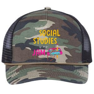 Teaching Social Studies Is My Jam Back To School Teacher Retro Rope Trucker Hat Cap